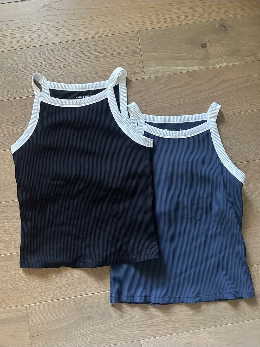 Joe Fresh women’s Ribbed Tank Tops in Black and Navy with White Trim (2-Pack)